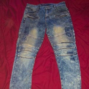 Phat farm baby blue faded motto jeans.